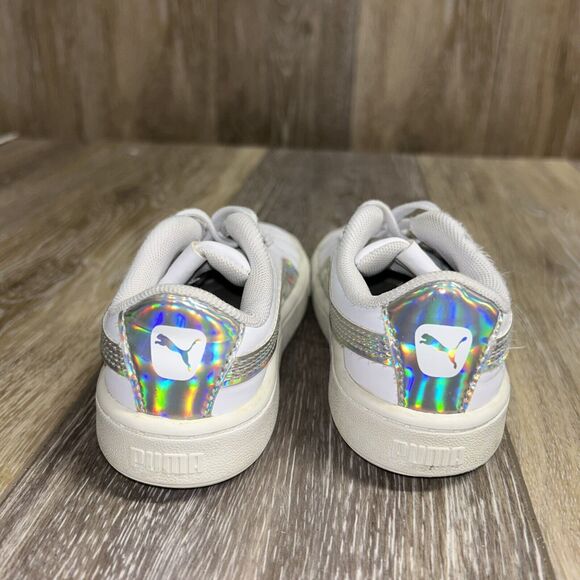 Puma Infant Youth Size 9C Classic White Silver Leather 381499-01 Sneaker Shoes - Picture 7 of 11